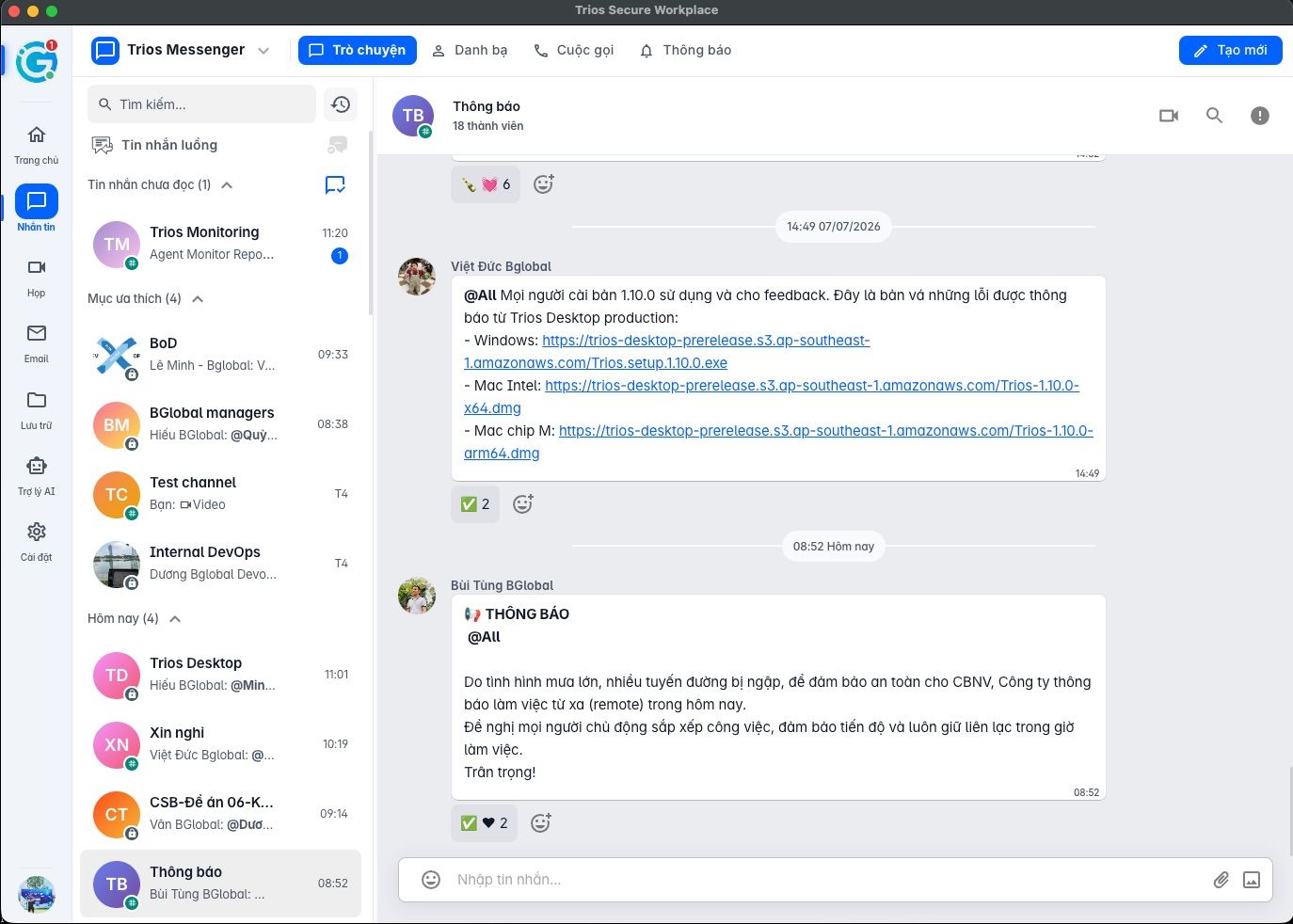Giao diện TriMessenger